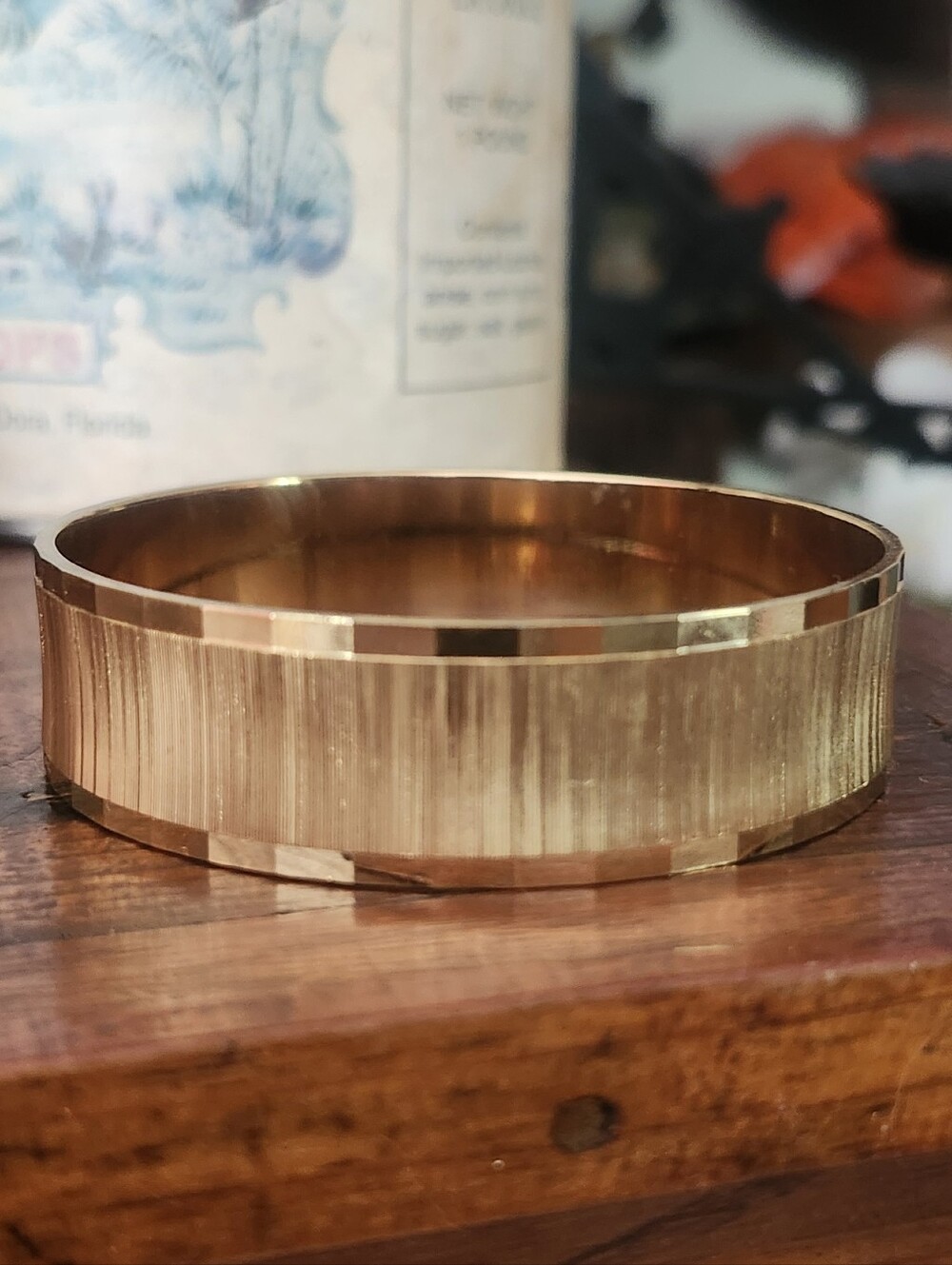 Wide Gold Tone Engraved Bangle Bracelet